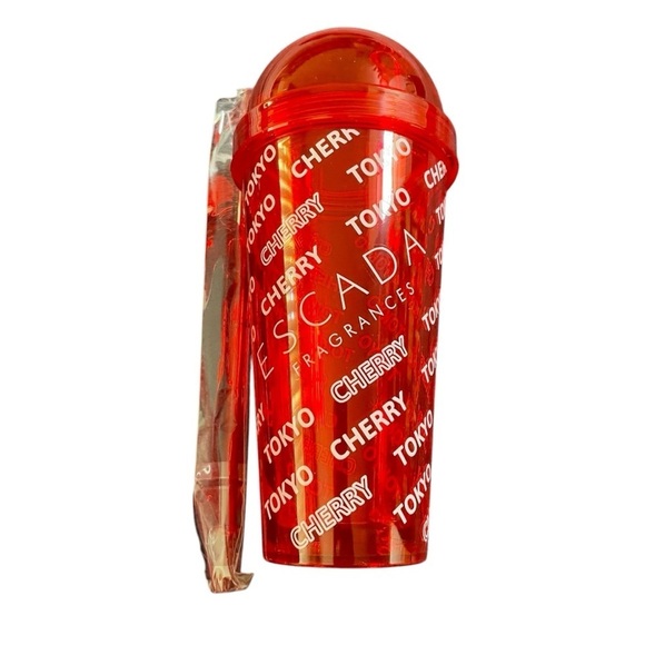 2/$30 Escada Cherry In Japan Red Tumbler with  straw 14 oz - Picture 1 of 5